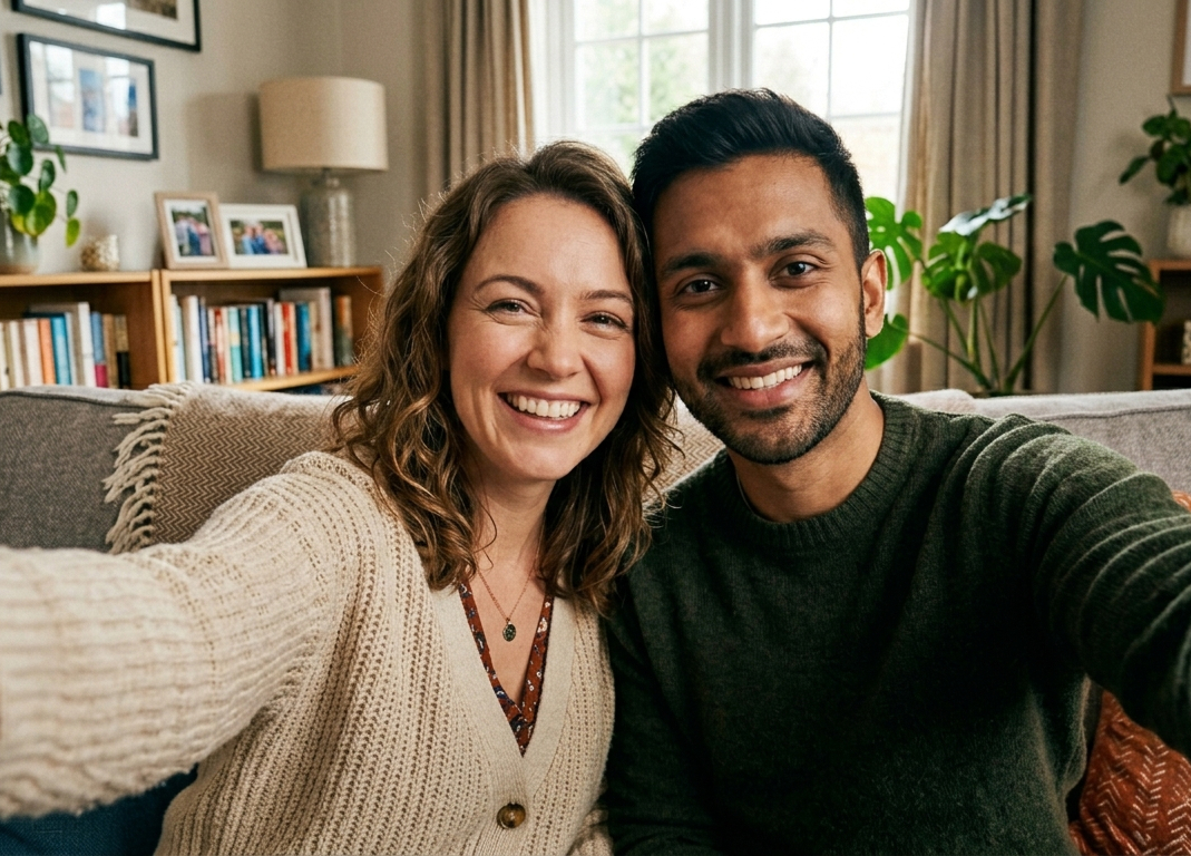 Blended memory photo — two friends captured together